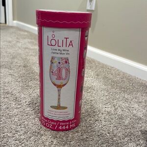 Lolita 40th Birthday Wine Glass with Pink and Multicolor Accents